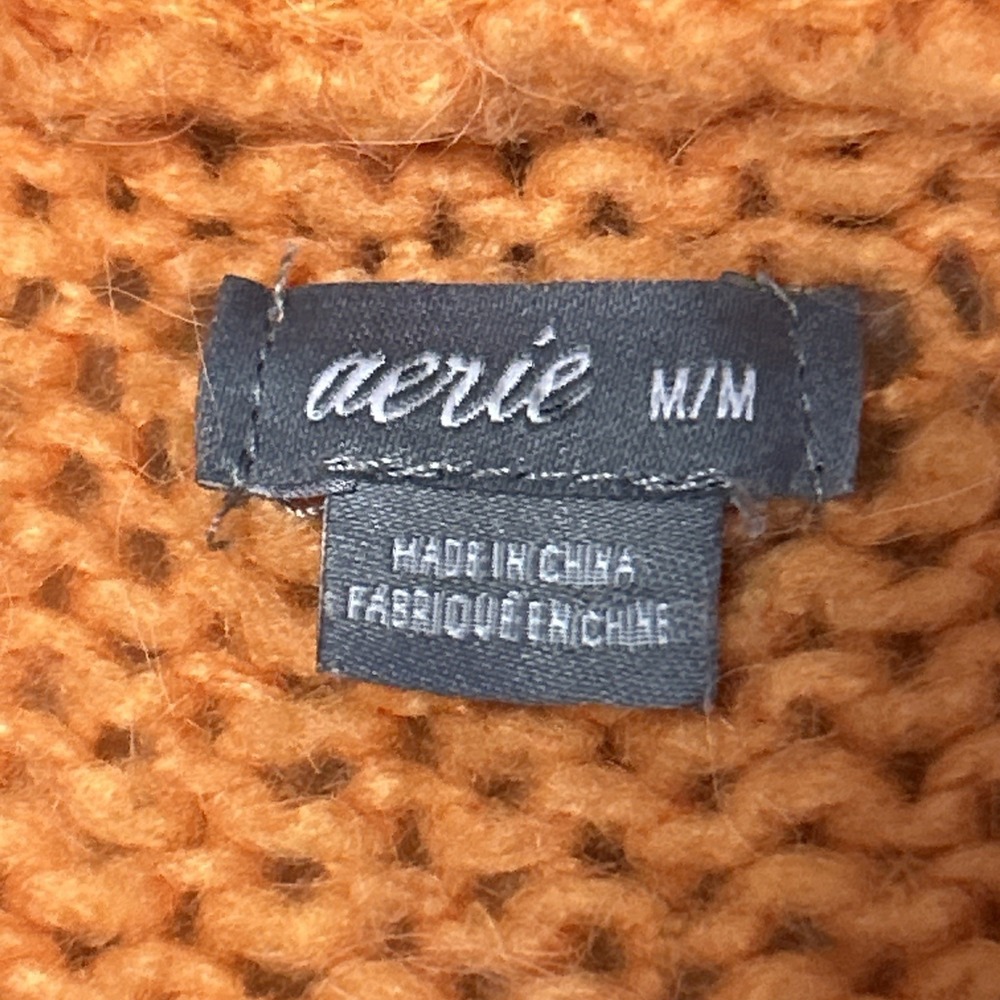 Aerie Sweater Oversize Boxy Fit Orange‎ Pullover Wool Blend Medium Chunky Knit - Picture 9 of 11